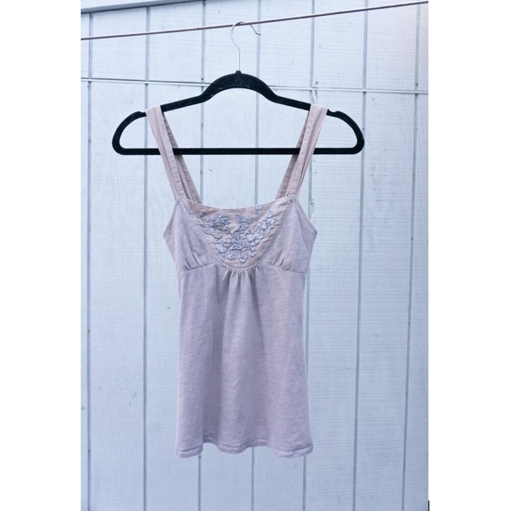 Vintage Y2K American Eagle Gray Beaded Top S Floral 100% Cotton
